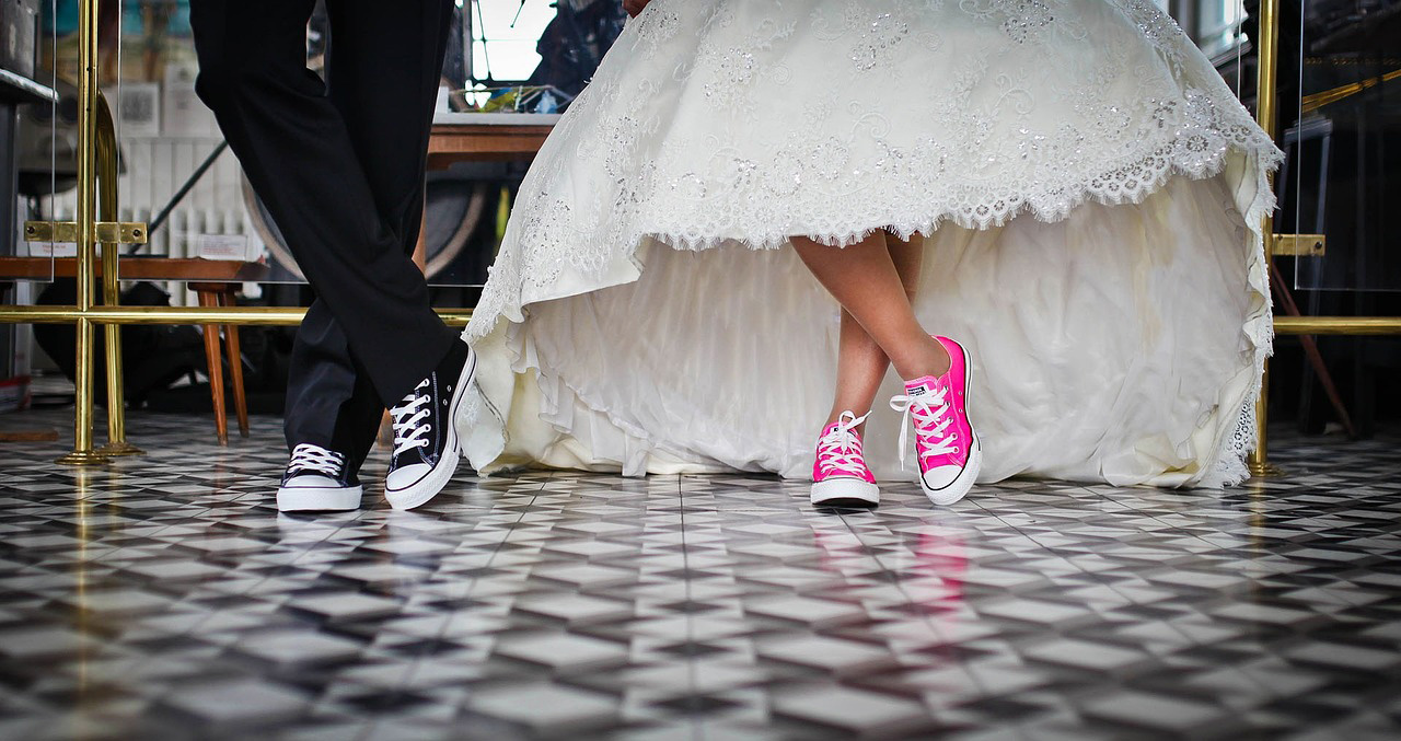 Bride and groom wedding shoes